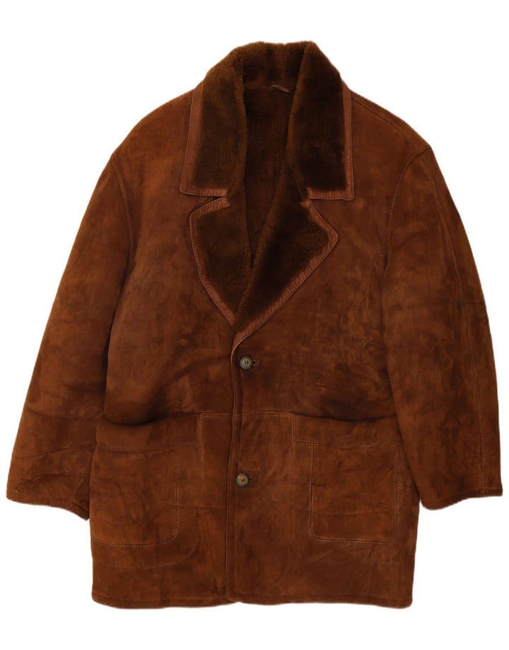 Sobretudo masculino vintage de shearling UK 40 grande marrom