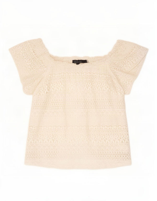 Topshop feminino com ombro de fora, UK 12, algodão branco médio