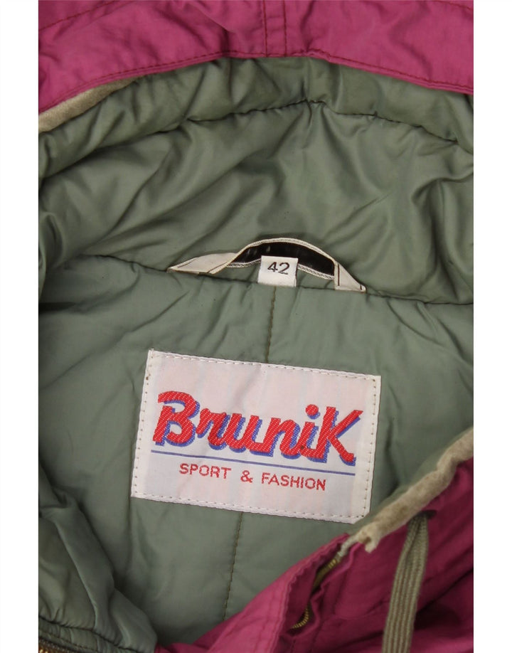 BRUNIK Womens Hooded Padded Jacket EU 42 Large Maroon Polyamide Vintage Brunik and Second-Hand Brunik from Messina Hembry 