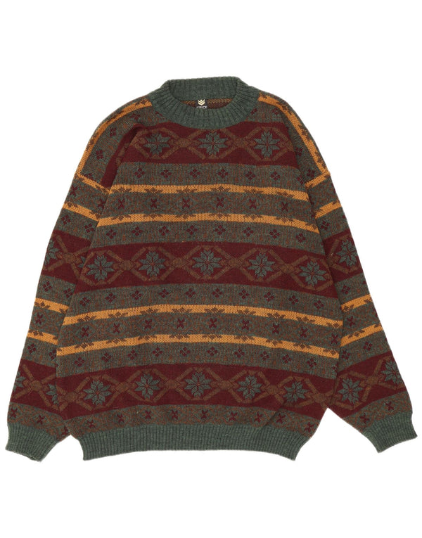 Suéter vintage masculino com gola redonda XL multicolorido Fair Isle Acrílico