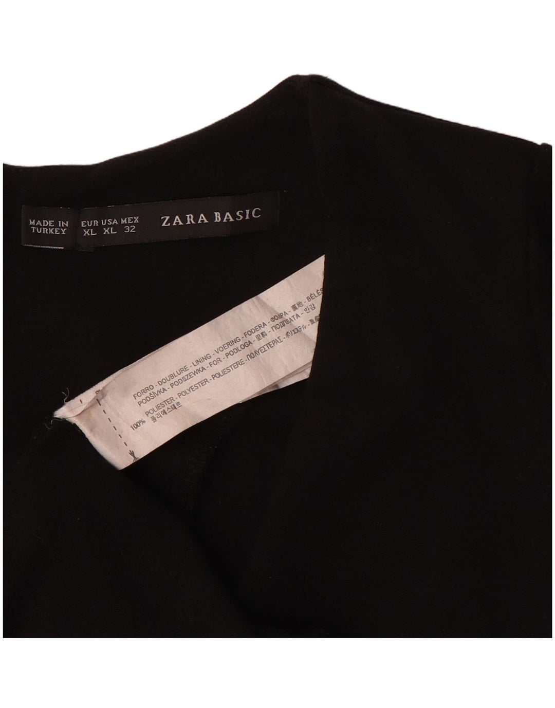 Zara Vestido feminino manga 3/4 com bainha UK 18 XL preto poliéster