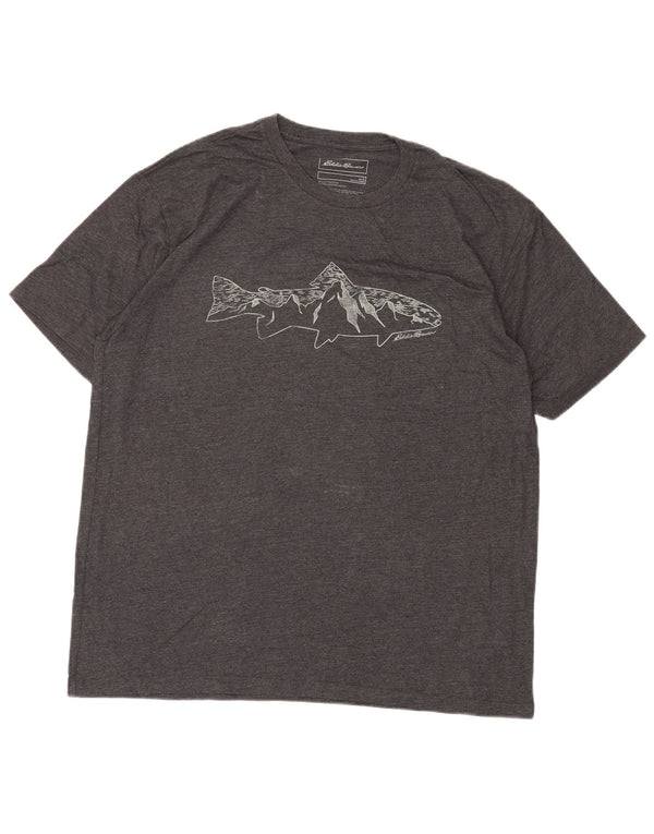 EDDIE BAUER Mens Graphic T-Shirt Top Large Grey Flecked Cotton