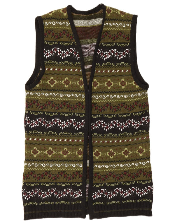 Suéter cardigã feminino vintage com palangre sem mangas Reino Unido 12 verde médio