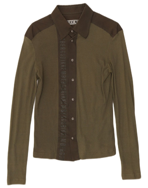 Camisa gráfica masculina Bikkembergs médio cáqui algodão colorblock