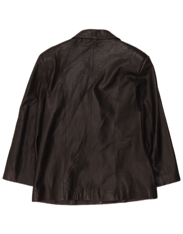 Jaqueta blazer feminina vintage de couro com 5 botões Reino Unido 14 grande preta