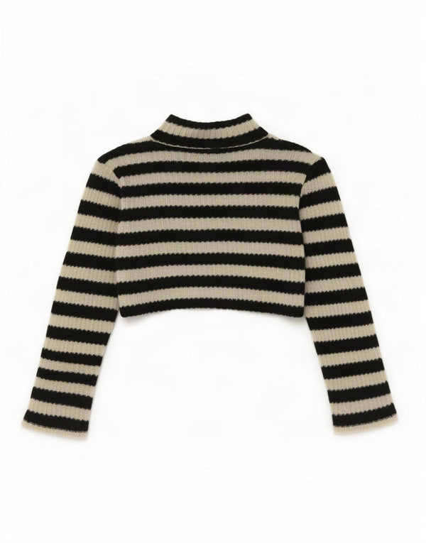 Zara Womens Crop Top Manga Longa Reino Unido 10 Pequeno Listrado Preto