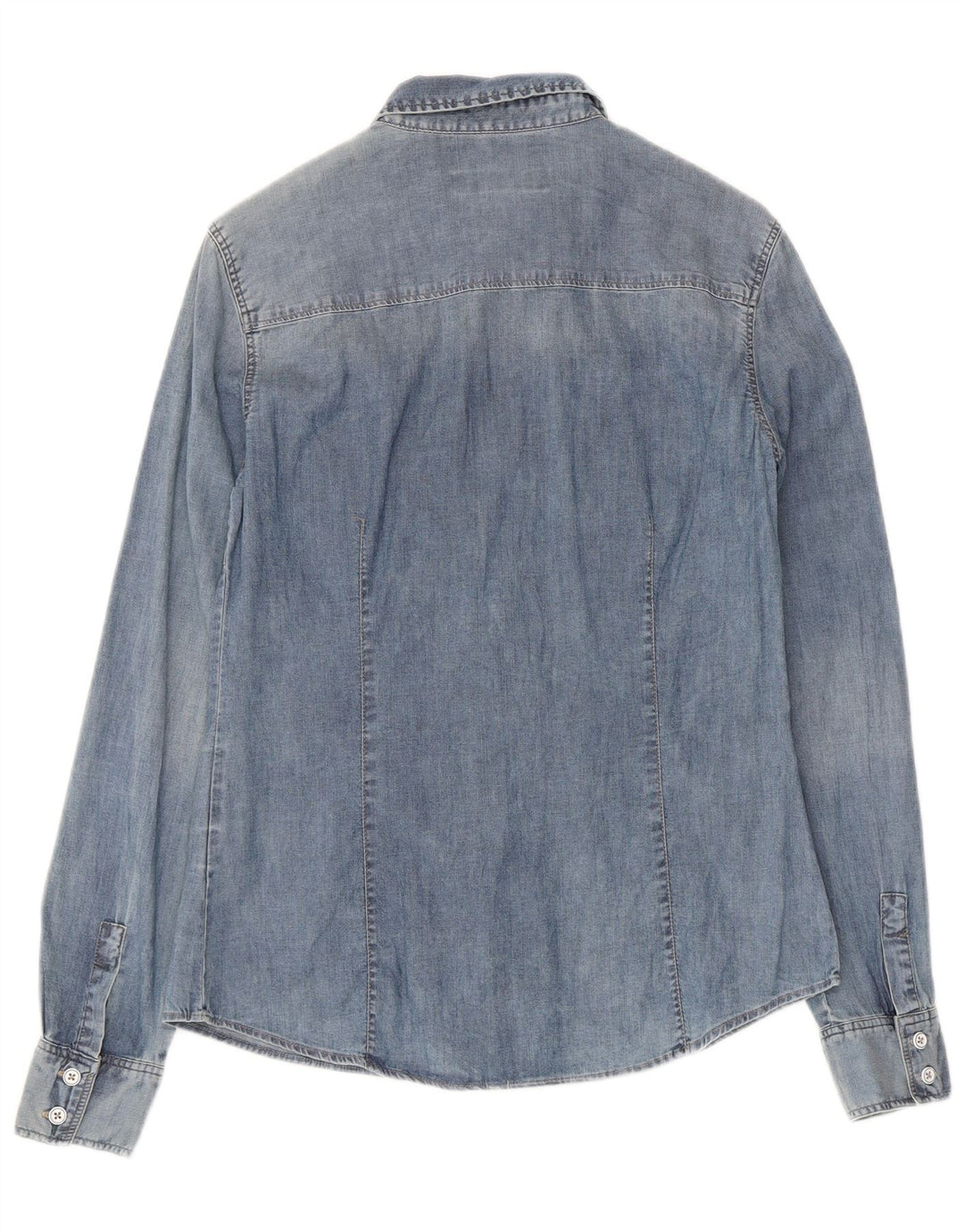 Camisa jeans feminina Zara Reino Unido 14 grande algodão azul