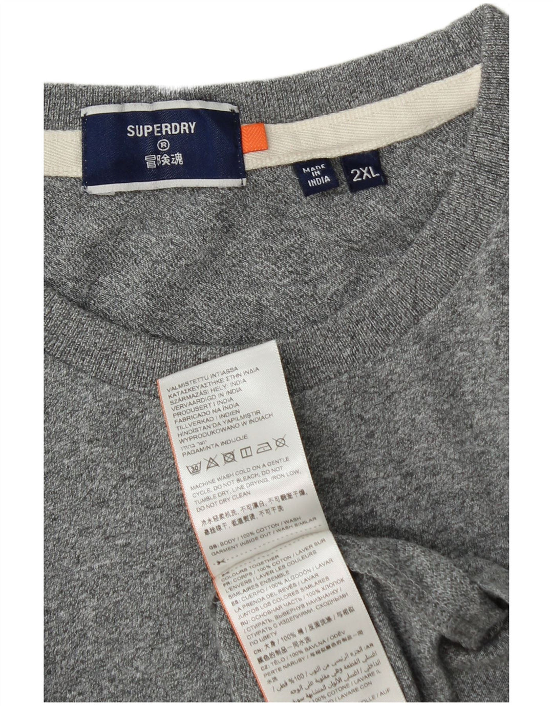 Camiseta masculina Superdry Top 2XL algodão manchado cinza