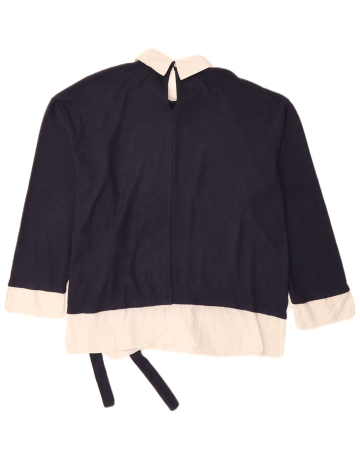 Suéter feminino Marks & Spencer com gola polo e gola polo Reino Unido 12 médio azul marinho