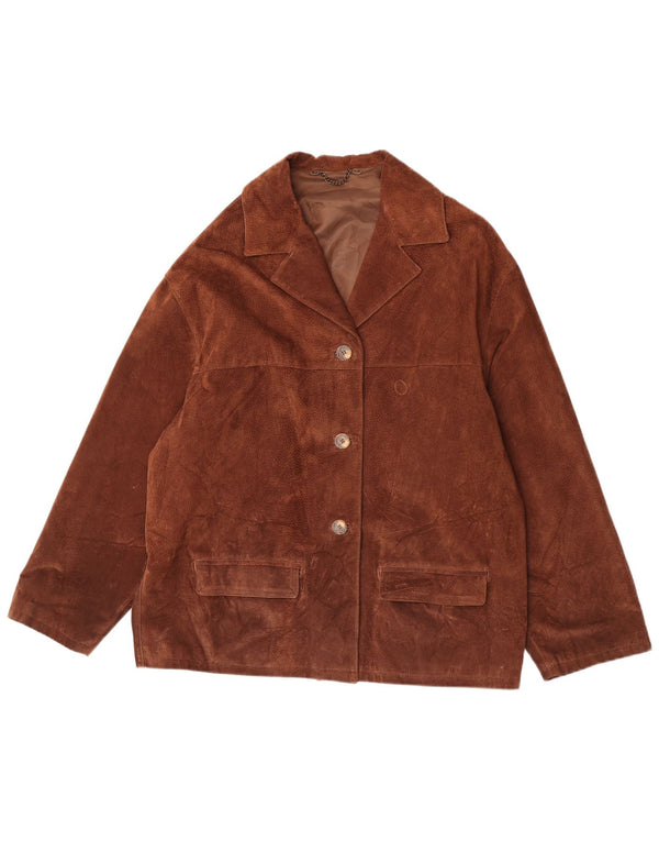 Jaqueta blazer feminina vintage de camurça com 3 botões IT 48 XL couro marrom