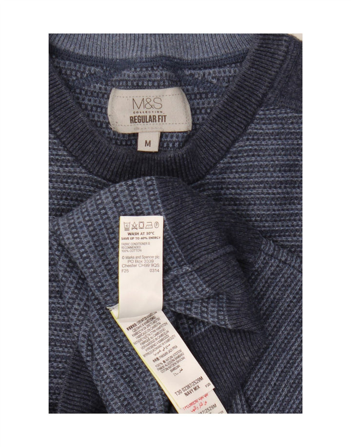 Suéter masculino Marks & Spencer com gola redonda listrado azul marinho médio