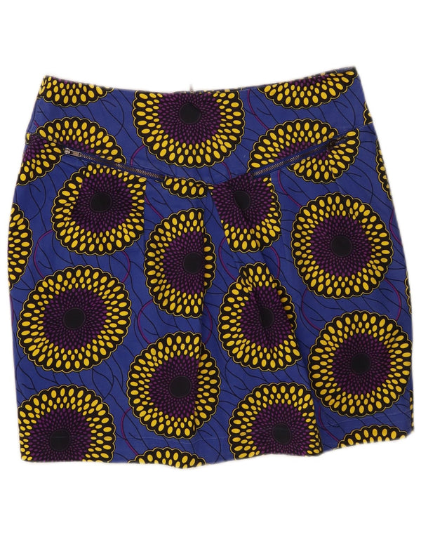 Mini saia lápis feminina Oasis Reino Unido 14 médio W30 algodão floral azul