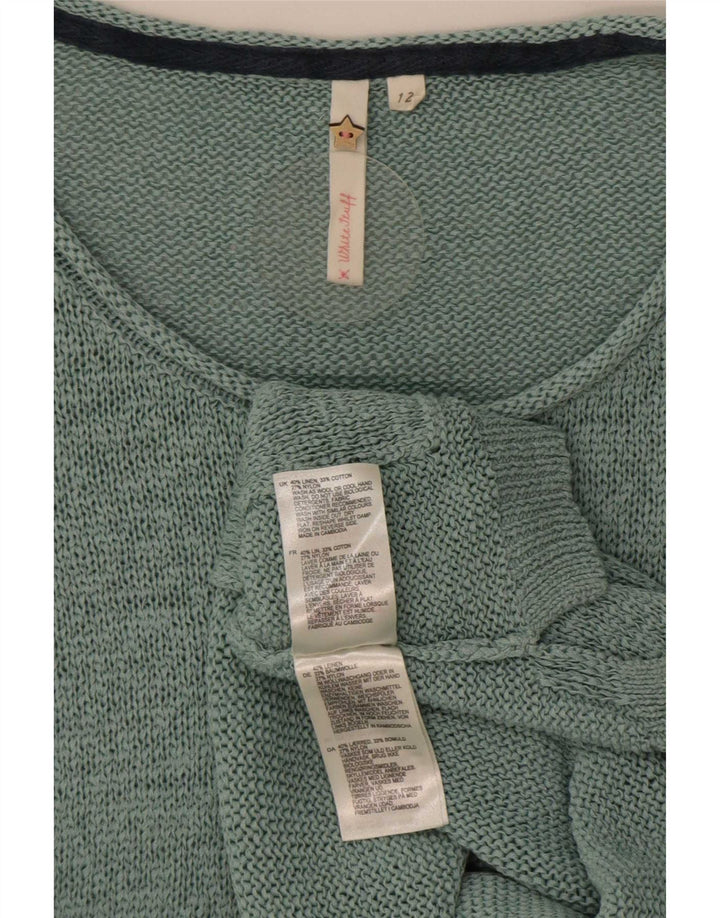 Suéter feminino branco com manga 3/4 e gola canoa Reino Unido 12 verde médio