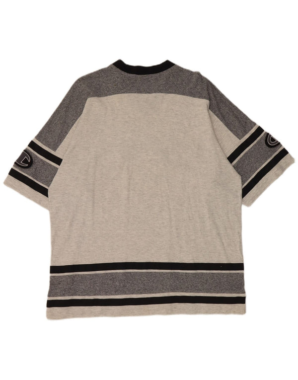 Camiseta masculina estampada Champion grande algodão colorblock cinza