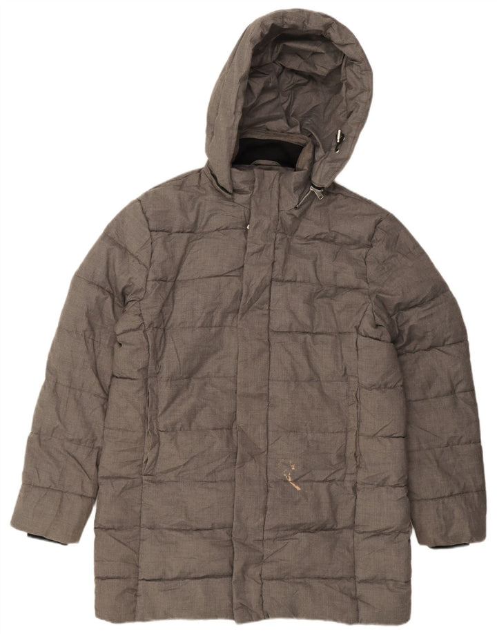 Casaco acolchoado com capuz masculino Zara UK 40 poliéster cinza grande