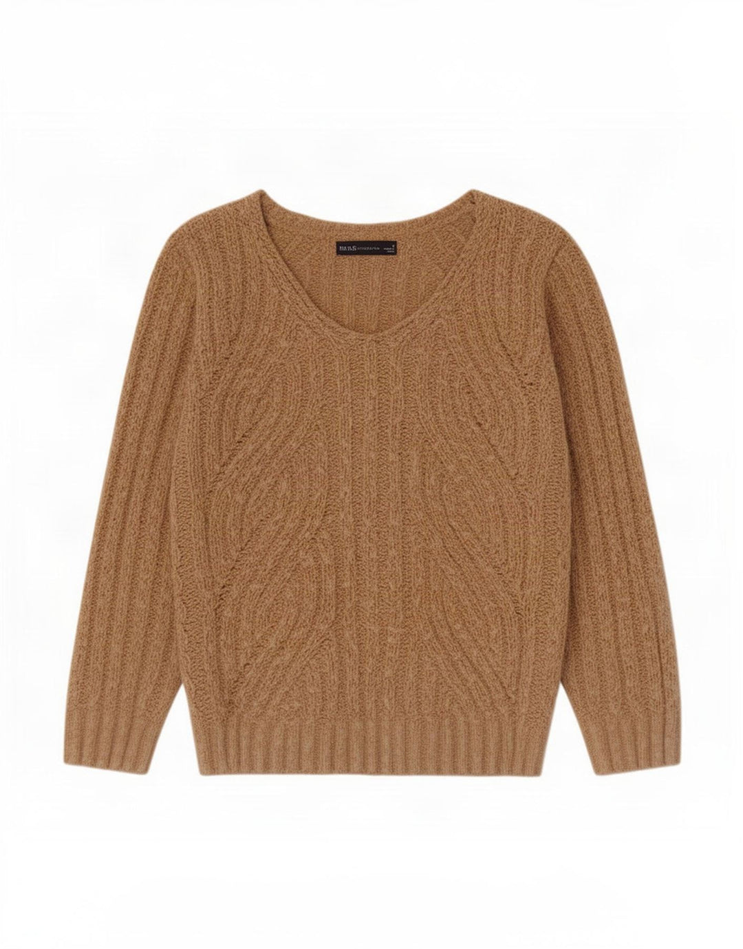 Suéter feminino Marks & Spencer com decote em V Reino Unido 14 poliéster bege médio