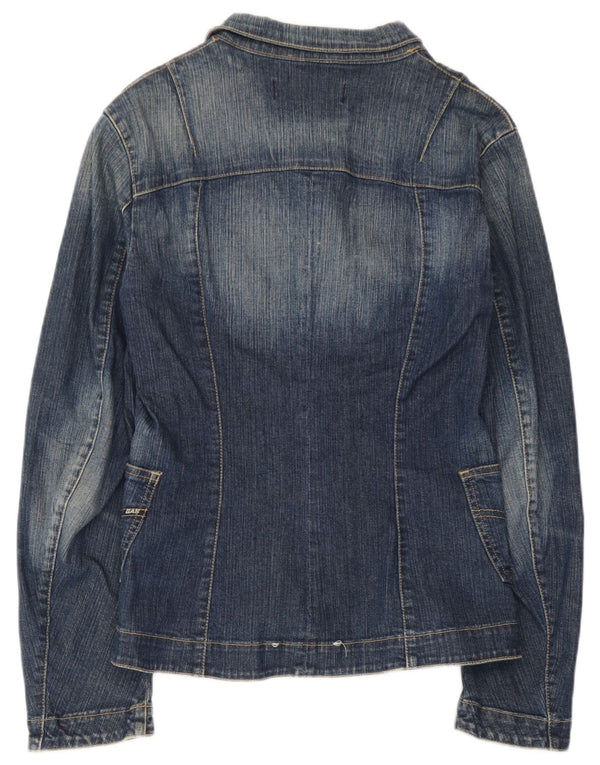 Jaqueta Blazer Jeans Feminina Gas com 3 Botões Reino Unido 12 Algodão Azul Médio