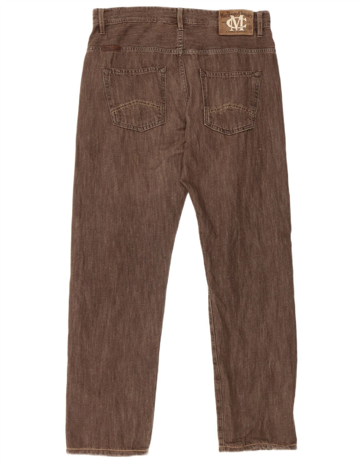 Jeans retos masculinos Marlboro Classics W33 L30 algodão marrom