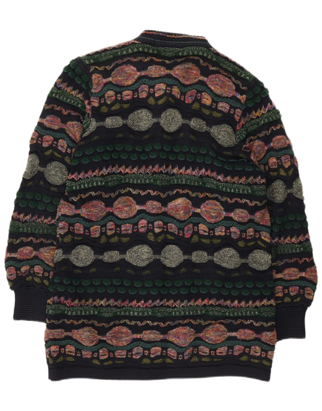 Suéter cardigã feminino Oskar Haug UK 14 médio multicolorido geométrico
