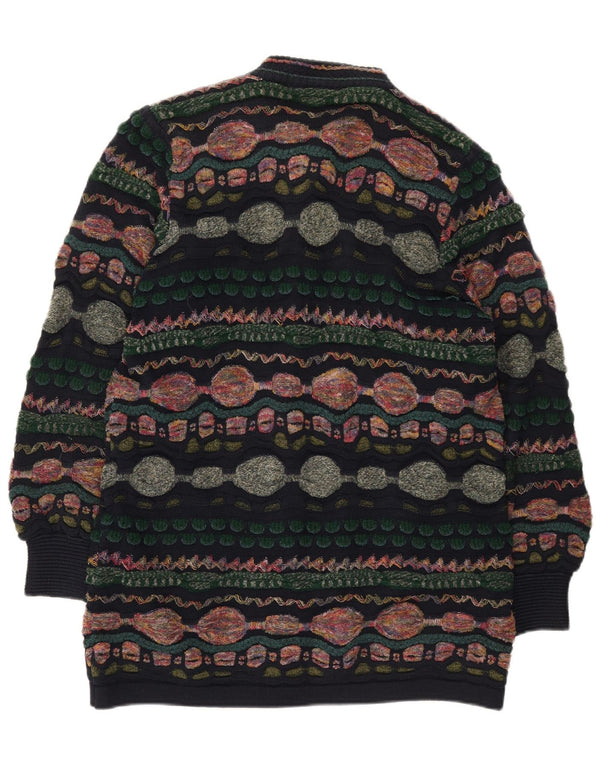 Suéter cardigã feminino Oskar Haug UK 14 médio multicolorido geométrico