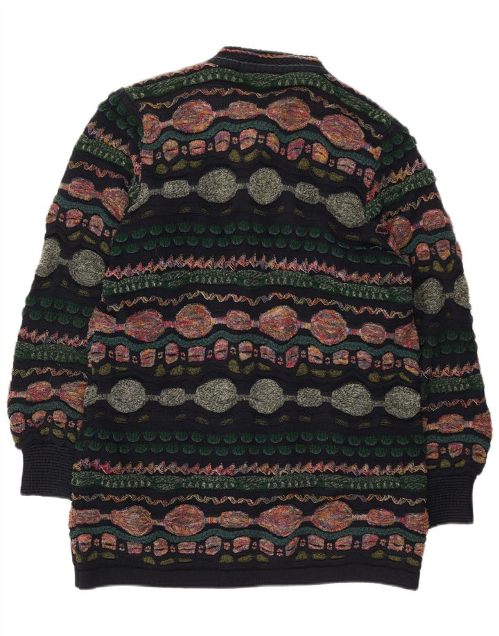 Suéter cardigã feminino Oskar Haug UK 14 médio multicolorido geométrico