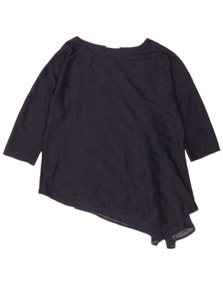 Blusa assimétrica feminina Phase Eight manga 3/4 Reino Unido 12 azul marinho médio