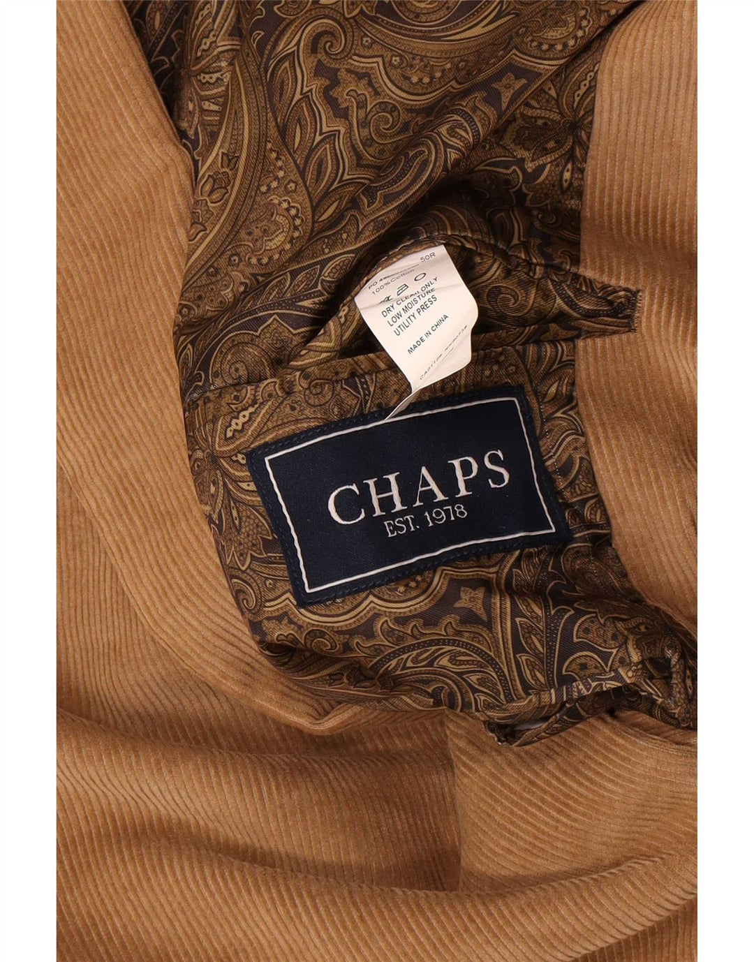 Jaqueta blazer masculina de veludo cotelê com 2 botões Chaps IT 50 grande algodão bege