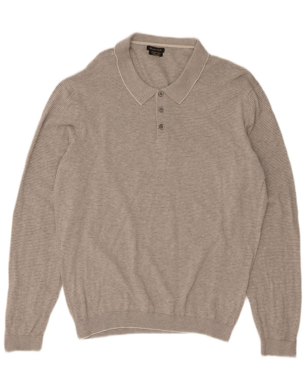 Suéter masculino Massimo Dutti com gola polo 2XL algodão listrado cinza