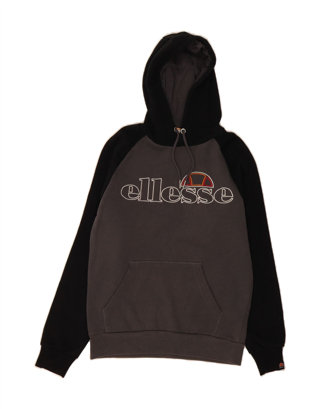 ELLESSE Mens Graphic Hoodie Jumper Small Grey Colourblock Cotton Vintage Ellesse and Second-Hand Ellesse from Messina Hembry 