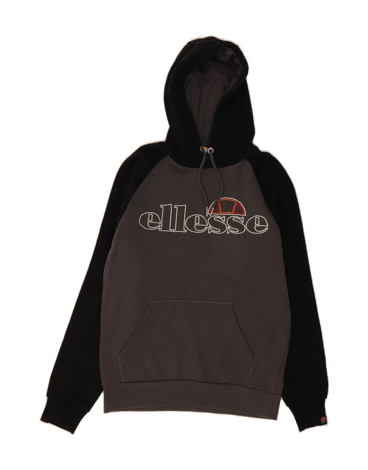 ELLESSE Mens Graphic Hoodie Jumper Small Grey Colourblock Cotton Vintage Ellesse and Second-Hand Ellesse from Messina Hembry 