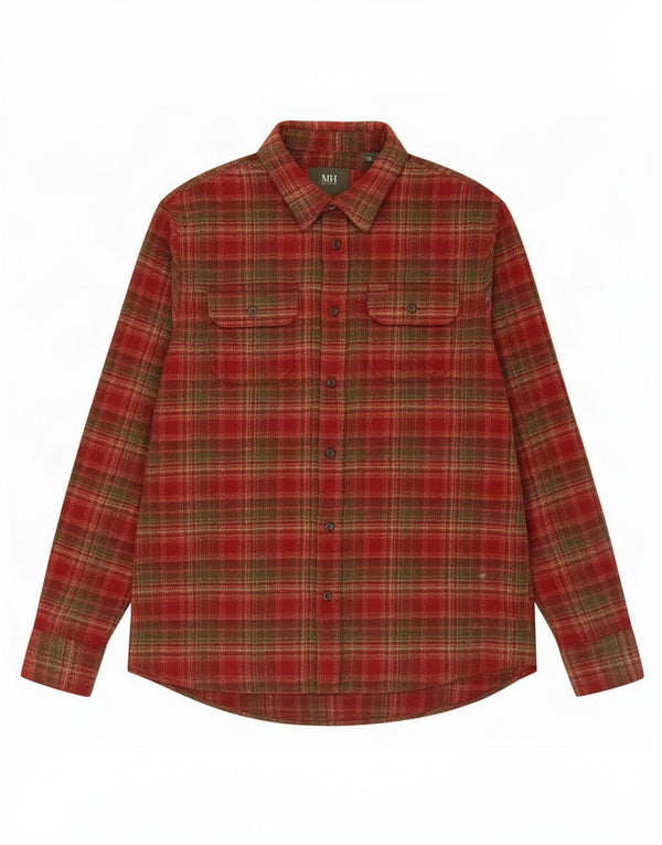 Camisa masculina de flanela Orvis grande algodão xadrez vermelho