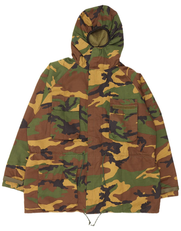 Jaqueta Parka masculina vintage com capuz UK 42 2XL algodão camuflado multicolorido