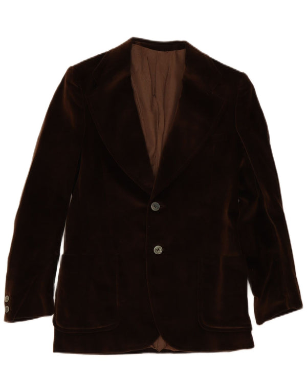 Jaqueta blazer feminina vintage de veludo com 2 botões UK 8 pequena marrom