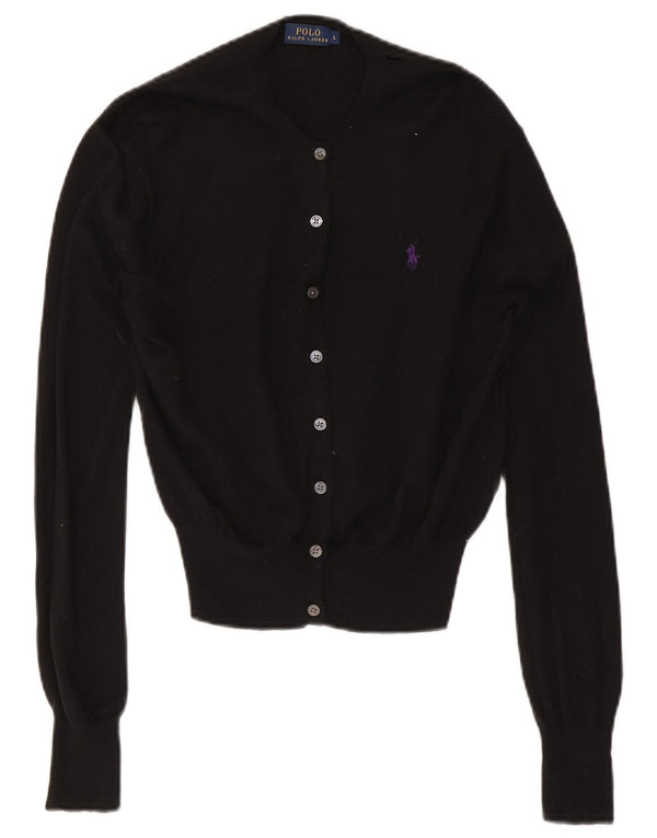 Suéter cardigã feminino Polo Ralph Lauren Reino Unido 14 grande algodão preto