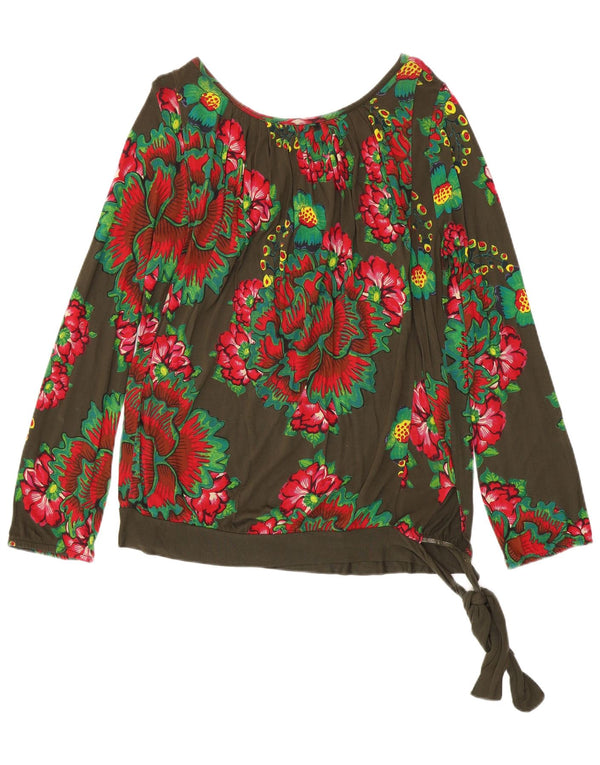Blusa feminina de manga comprida Desigual UK 16 grande cáqui floral