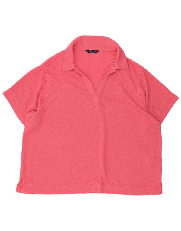 Camisa polo feminina Marks & Spencer Reino Unido 22 3XL viscose rosa