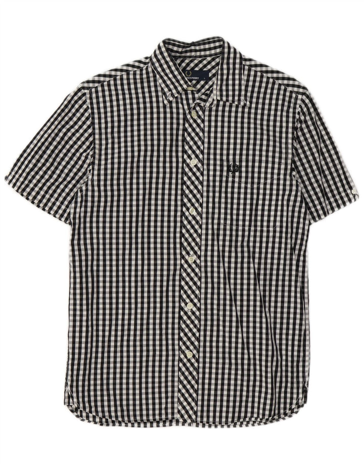 Camisa masculina de manga curta Fred Perry pequena preta de algodão guingão