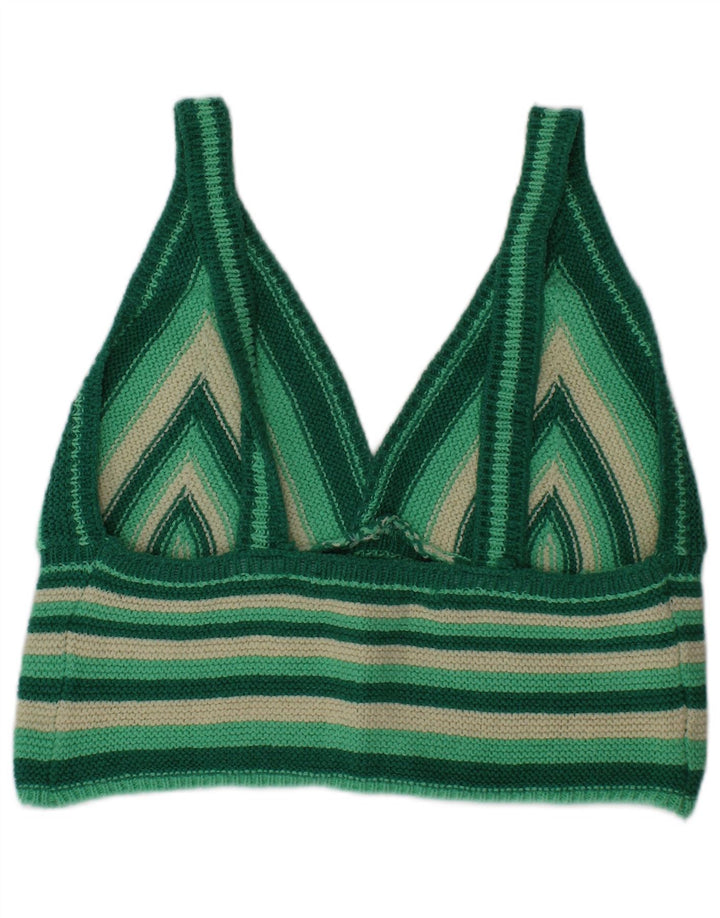 Zara Top feminino de malha de algodão listrado verde médio