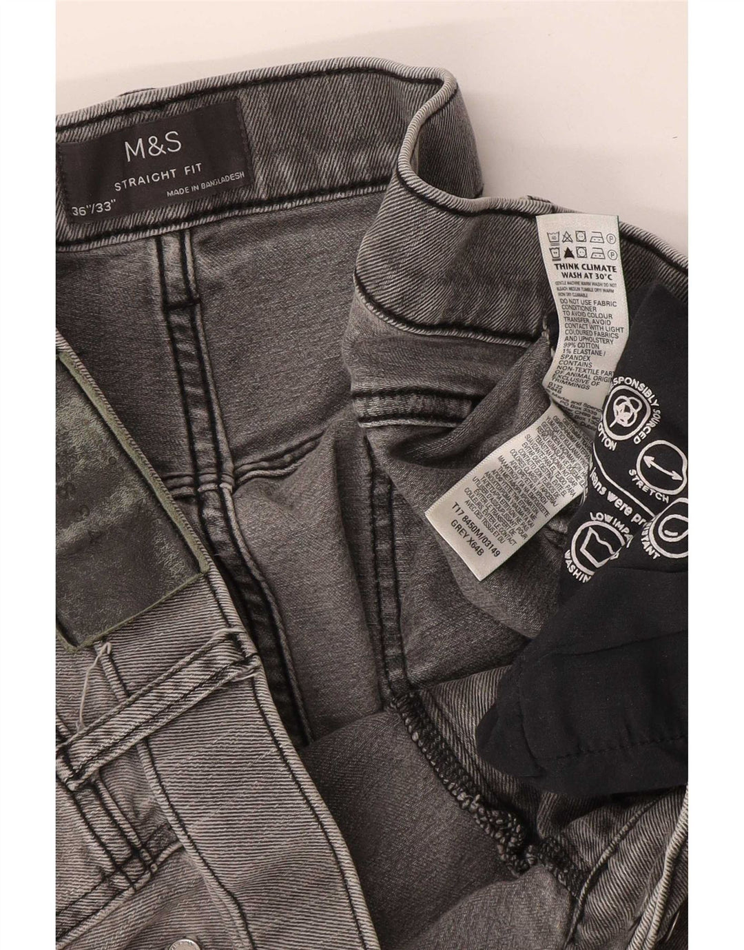 Jeans retos masculinos Marks & Spencer W36 L33 algodão cinza