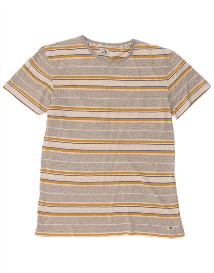 Camiseta masculina Quiksilver de algodão listrado cinza médio