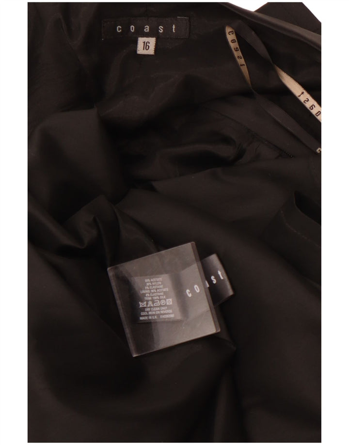 COAST Vestido feminino maxi frente única Reino Unido 16 grande acetato preto