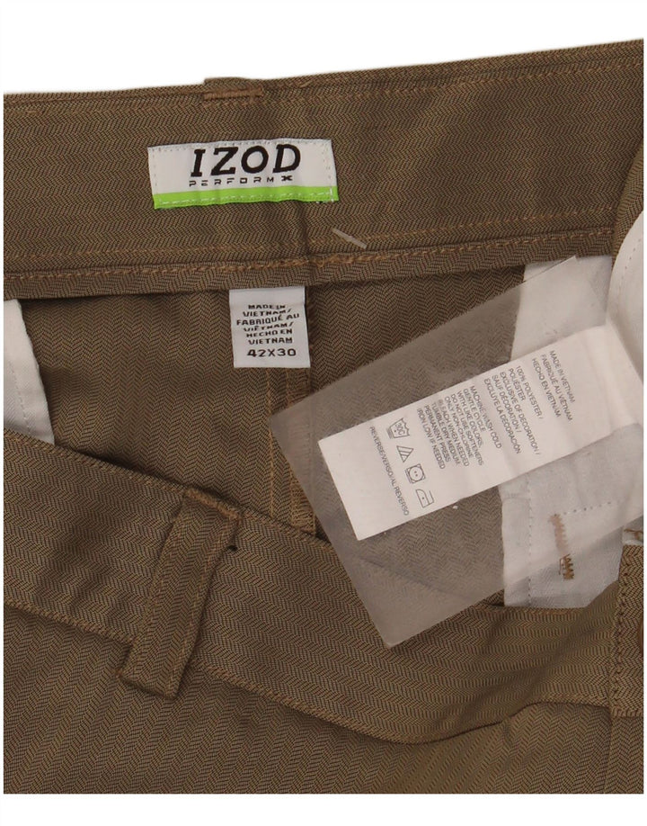 Calça Chino Reta Masculina Izod W42 L30 Poliéster Bege