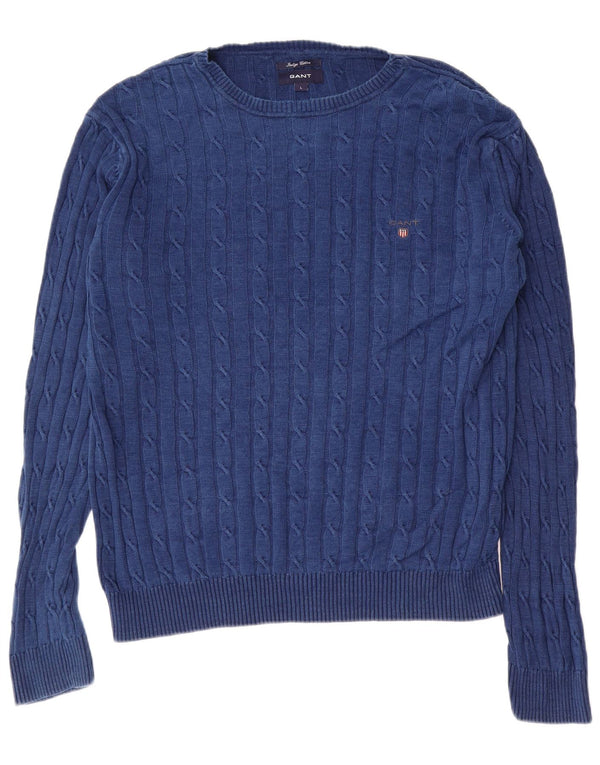 Gant Suéter masculino Indigo Boat Neck Jumper grande algodão azul marinho