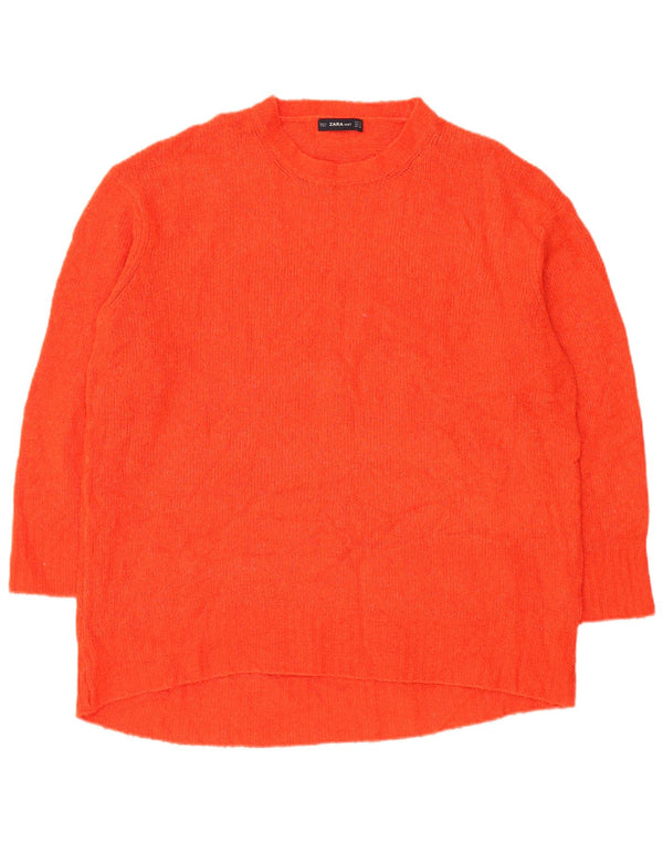 Suéter feminino Zara Longline com gola redonda e gola alta Reino Unido 14 médio vermelho