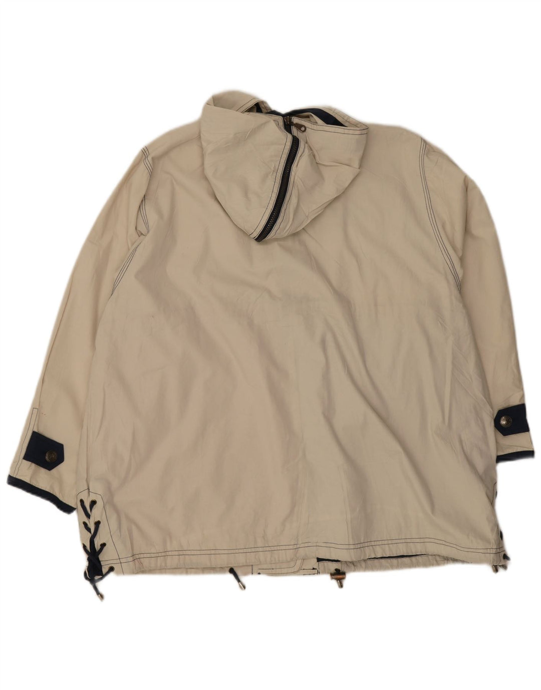 Revestimento de chuva desproporcionado encapuçado Reino Unido 8 das mulheres do vintage poliéster esbranquiçado pequeno