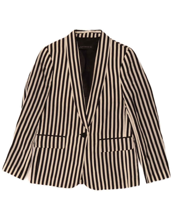 Jaqueta blazer feminina ZARA com 1 botão Reino Unido 12 poliéster listrado preto médio