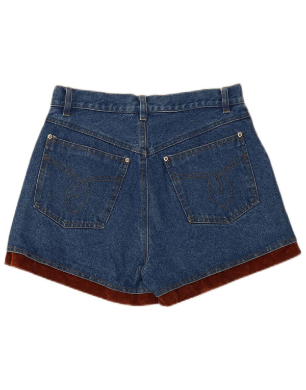 Shorts jeans feminino vintage UK 12 médio W30 azul colorblock algodão