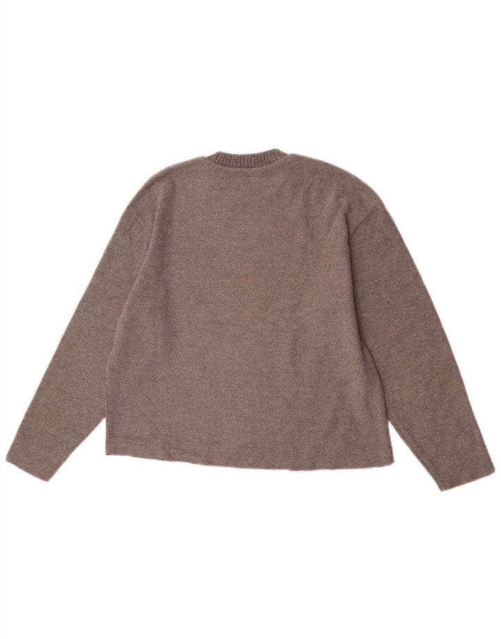 Zara Suéter feminino oversized com gola redonda Reino Unido 10 pequeno poliéster marrom