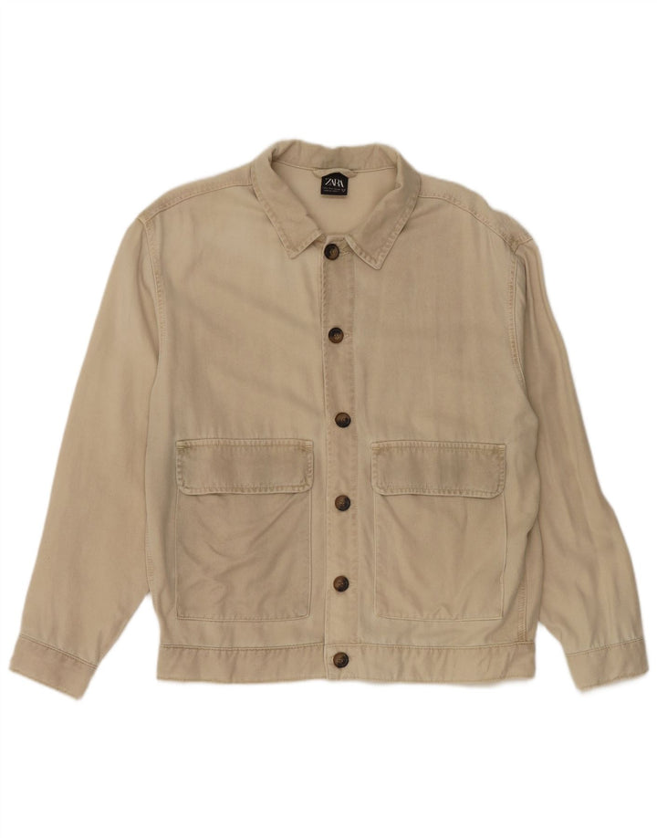 ZARA Mens Bomber Jacket UK 40 Grande Bege Lyocell