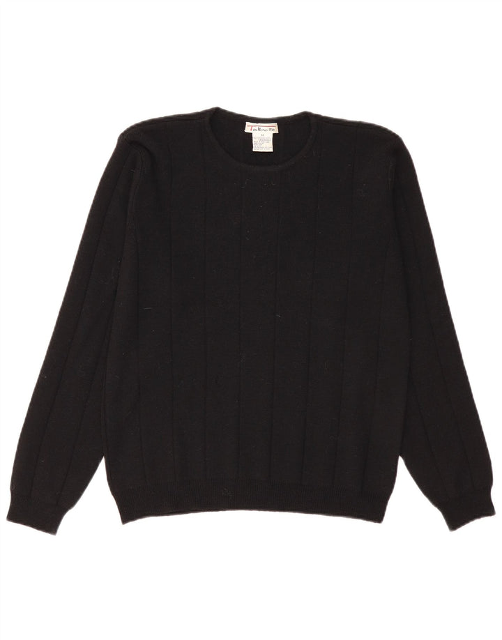 Suéter feminino Talbots com gola redonda Reino Unido 14 lã merino preta média